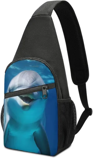 Crossbody Bag Travel Sling Bag for Men Small Sling Backpack Dolphin With Smile Chest Bag Shoulder Bag for Outdoor