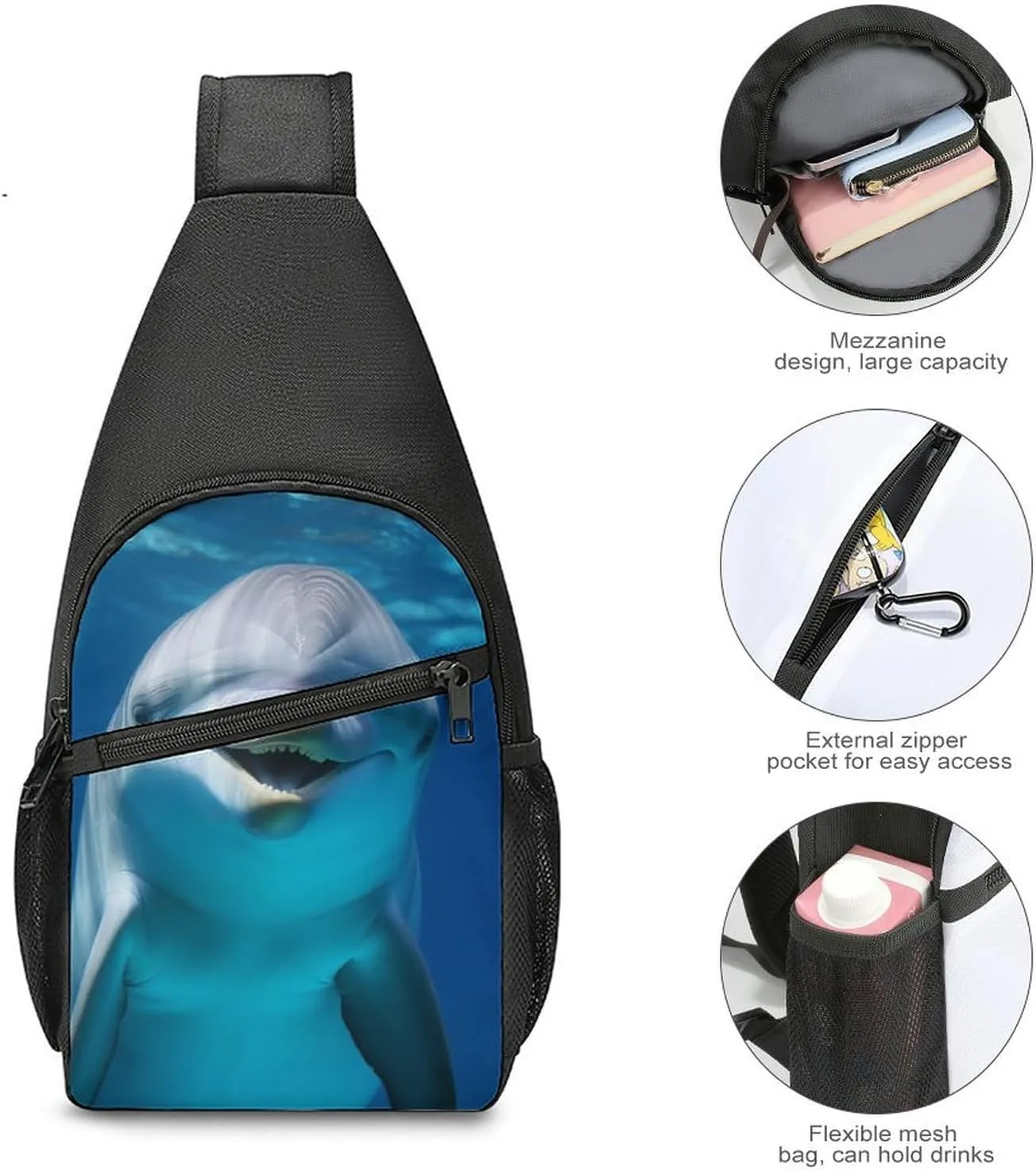 Crossbody Bag Travel Sling Bag for Men Small Sling Backpack Dolphin With Smile Chest Bag Shoulder Bag for Outdoor