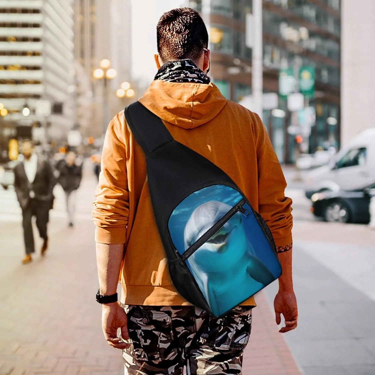 Crossbody Bag Travel Sling Bag for Men Small Sling Backpack Dolphin With Smile Chest Bag Shoulder Bag for Outdoor
