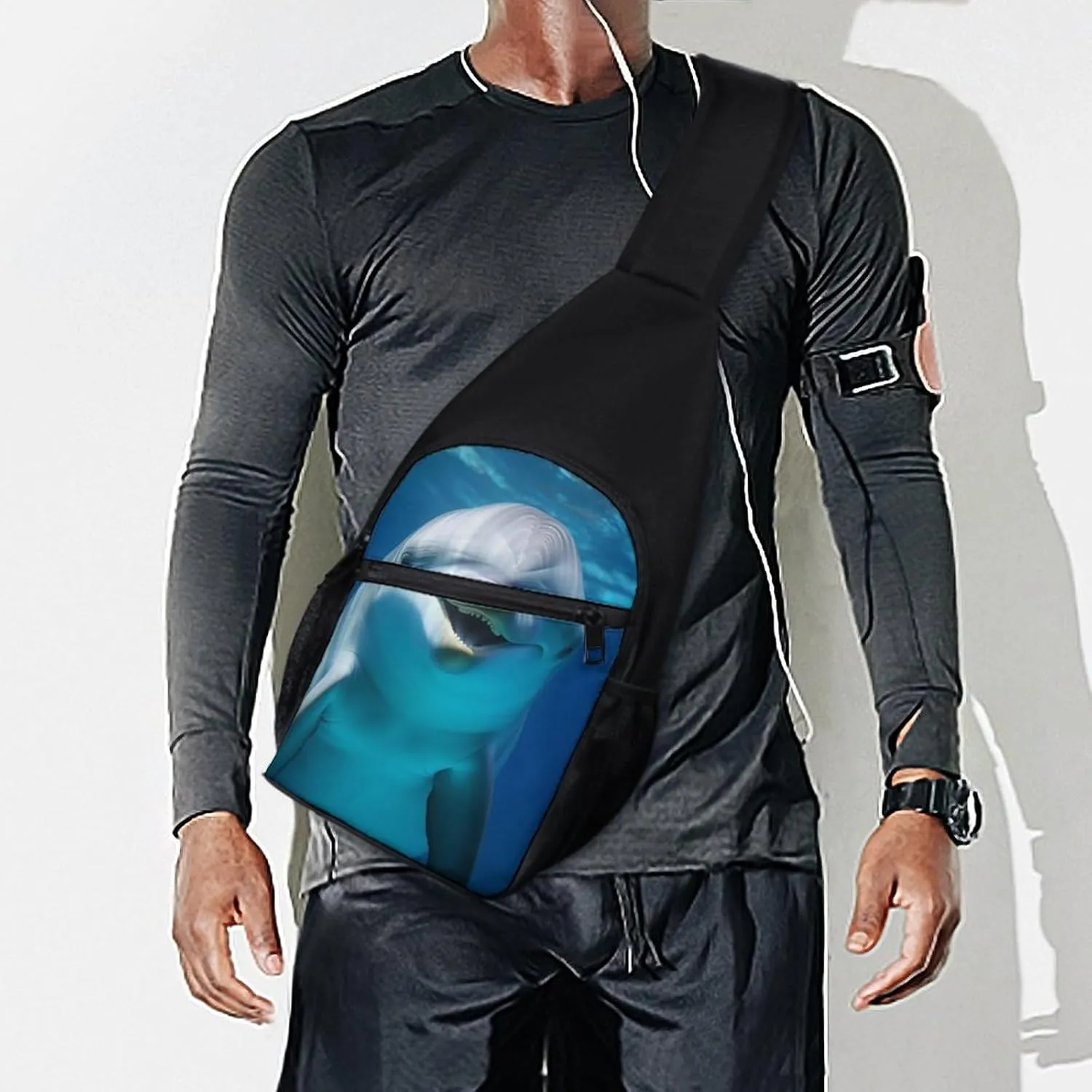 Crossbody Bag Travel Sling Bag for Men Small Sling Backpack Dolphin With Smile Chest Bag Shoulder Bag for Outdoor