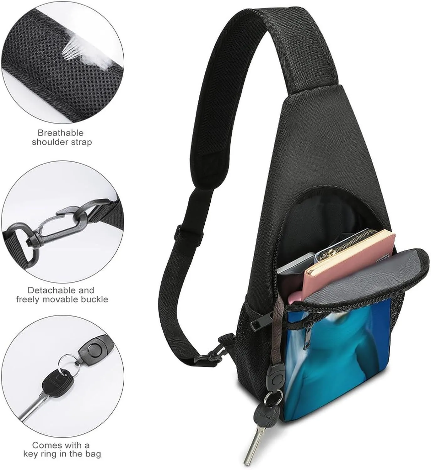 Crossbody Bag Travel Sling Bag for Men Small Sling Backpack Dolphin With Smile Chest Bag Shoulder Bag for Outdoor