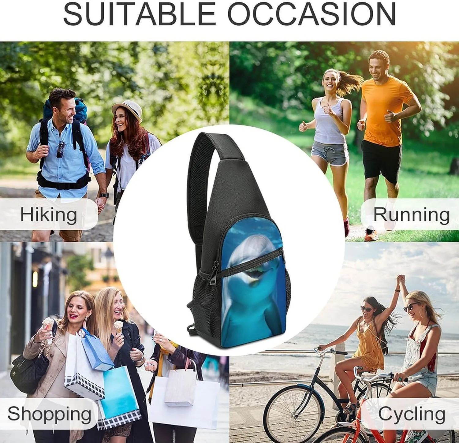 Crossbody Bag Travel Sling Bag for Men Small Sling Backpack Dolphin With Smile Chest Bag Shoulder Bag for Outdoor