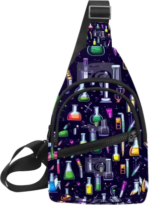 Crossbody Bags for Women Men Chemistry science laboratory colorful (2) Sling Bag Bakpack Casual Chest Bag with Convertible Shoulder Strap