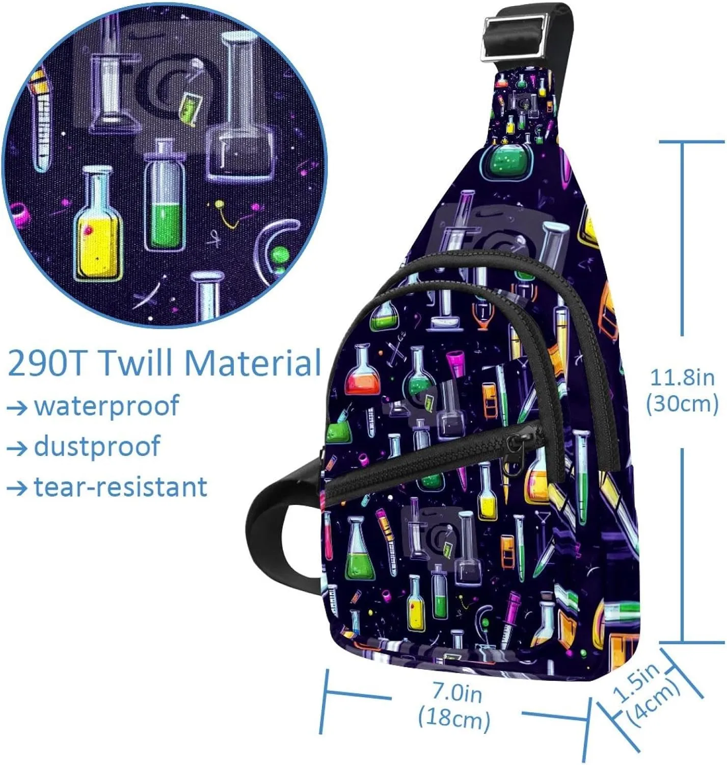 Crossbody Bags for Women Men Chemistry science laboratory colorful (2) Sling Bag Bakpack Casual Chest Bag with Convertible Shoulder Strap