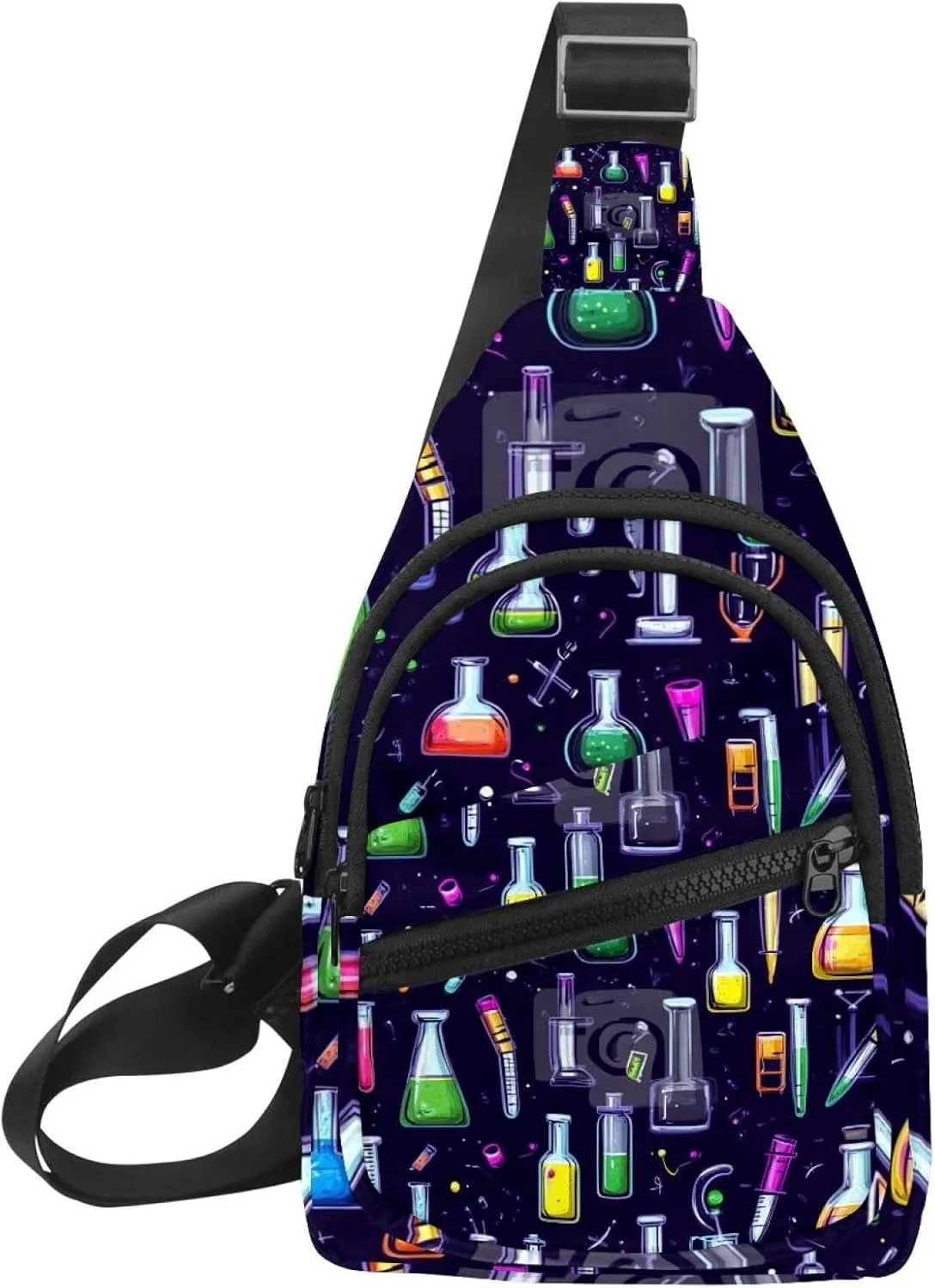 Crossbody Bags for Women Men Chemistry science laboratory colorful (2) Sling Bag Bakpack Casual Chest Bag with Convertible Shoulder Strap