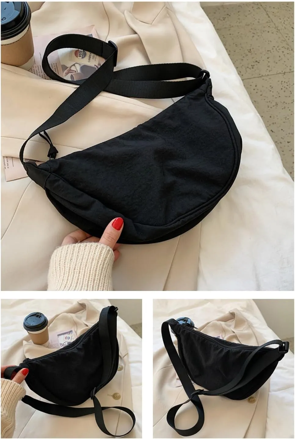 Crossbody Bag,Shoulder Bag for Women Small Nylon Crescent Soft Casual Crossbody Purse Chest Bag Satchel Daypack Sling Bag