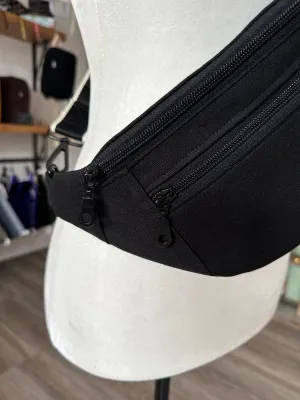 Crossbody Hipster Bag: Black Canvas Floral Lining