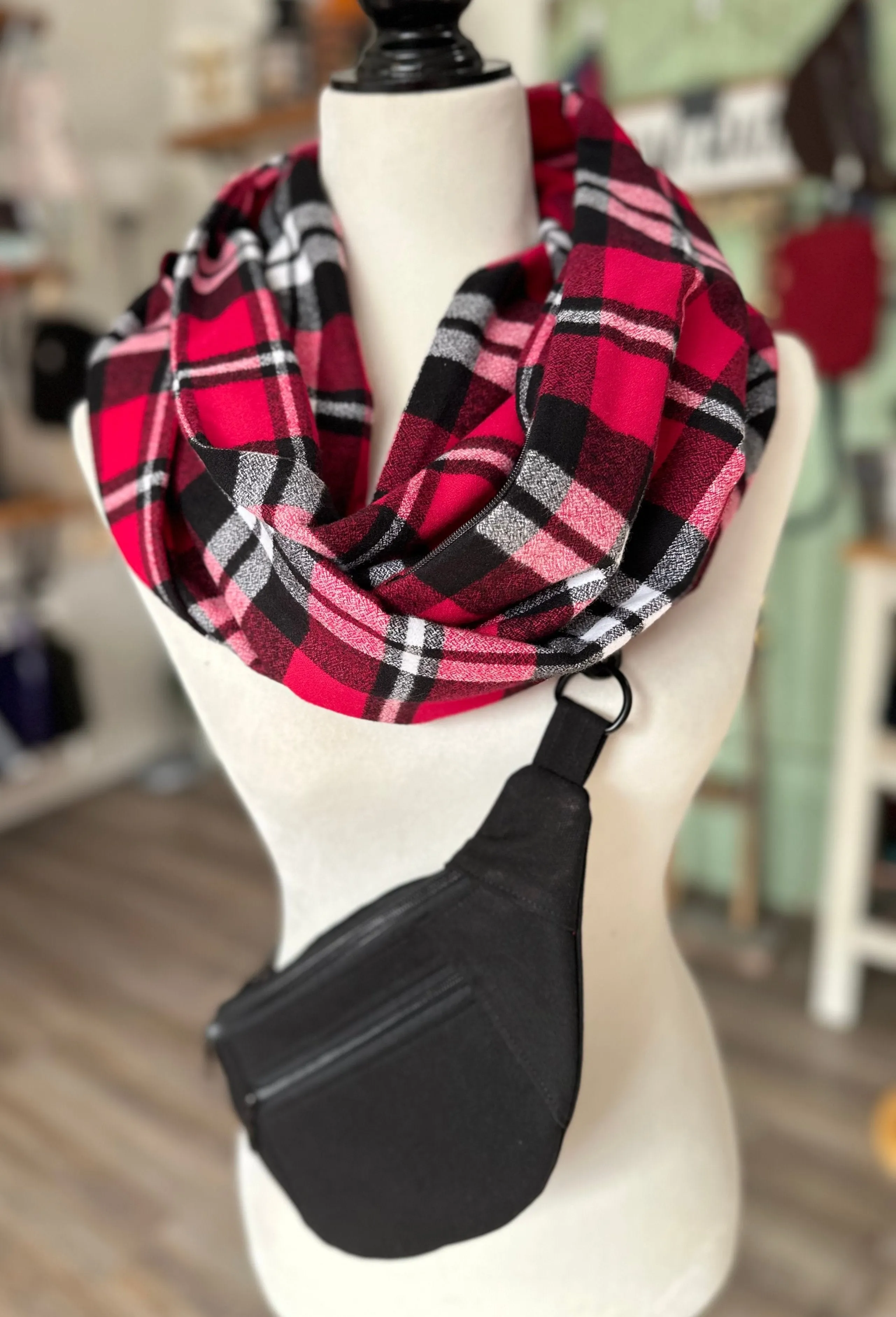 Crossbody Hipster Bag: Black Canvas Floral Lining
