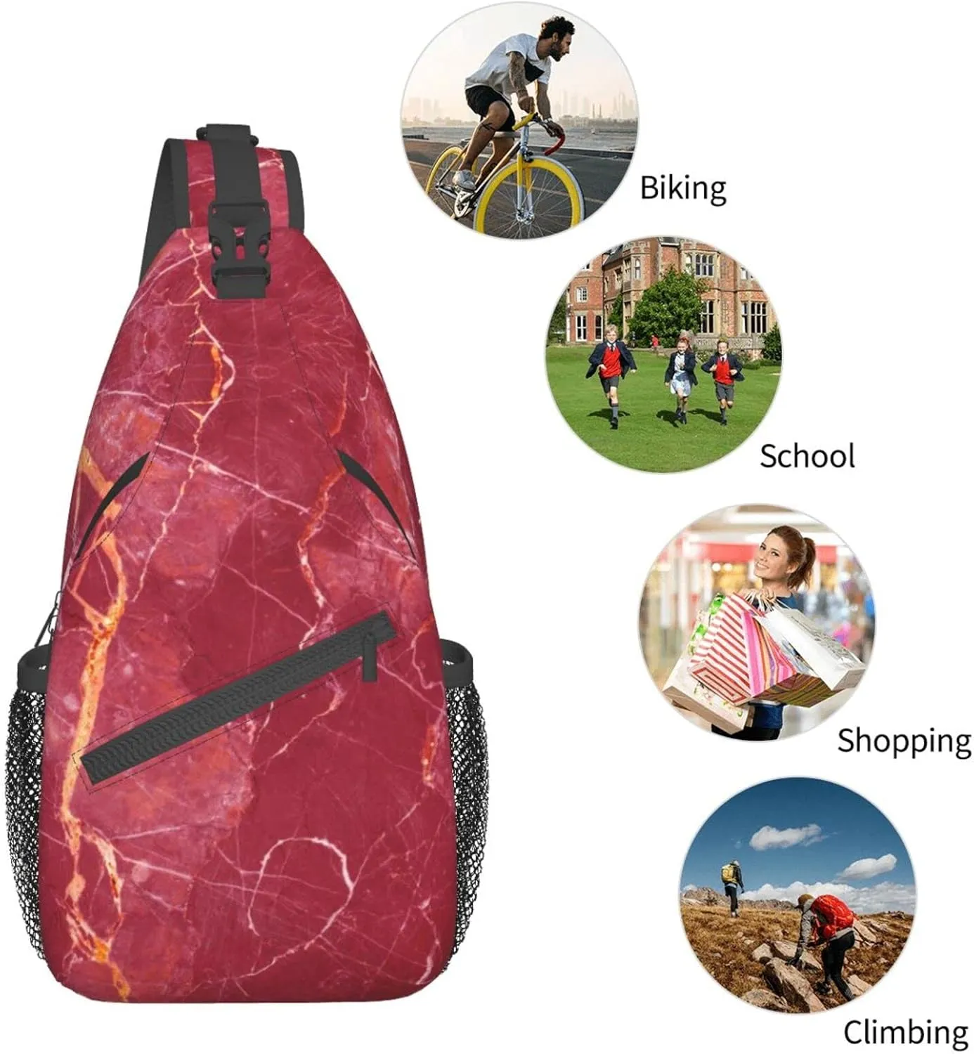 Crossbody Sling Backpack Sling Bag Chest Bag Shoulder Bag Travel Hiking Daypack For Men Women-Abstract Red Marble Texture Abstract Background