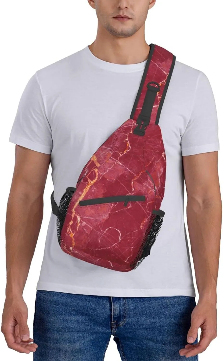 Crossbody Sling Backpack Sling Bag Chest Bag Shoulder Bag Travel Hiking Daypack For Men Women-Abstract Red Marble Texture Abstract Background