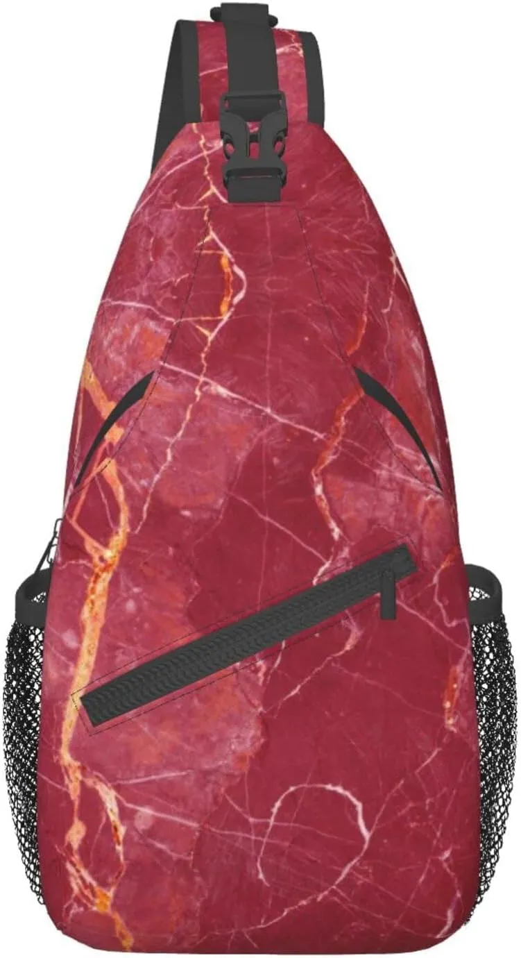 Crossbody Sling Backpack Sling Bag Chest Bag Shoulder Bag Travel Hiking Daypack For Men Women-Abstract Red Marble Texture Abstract Background