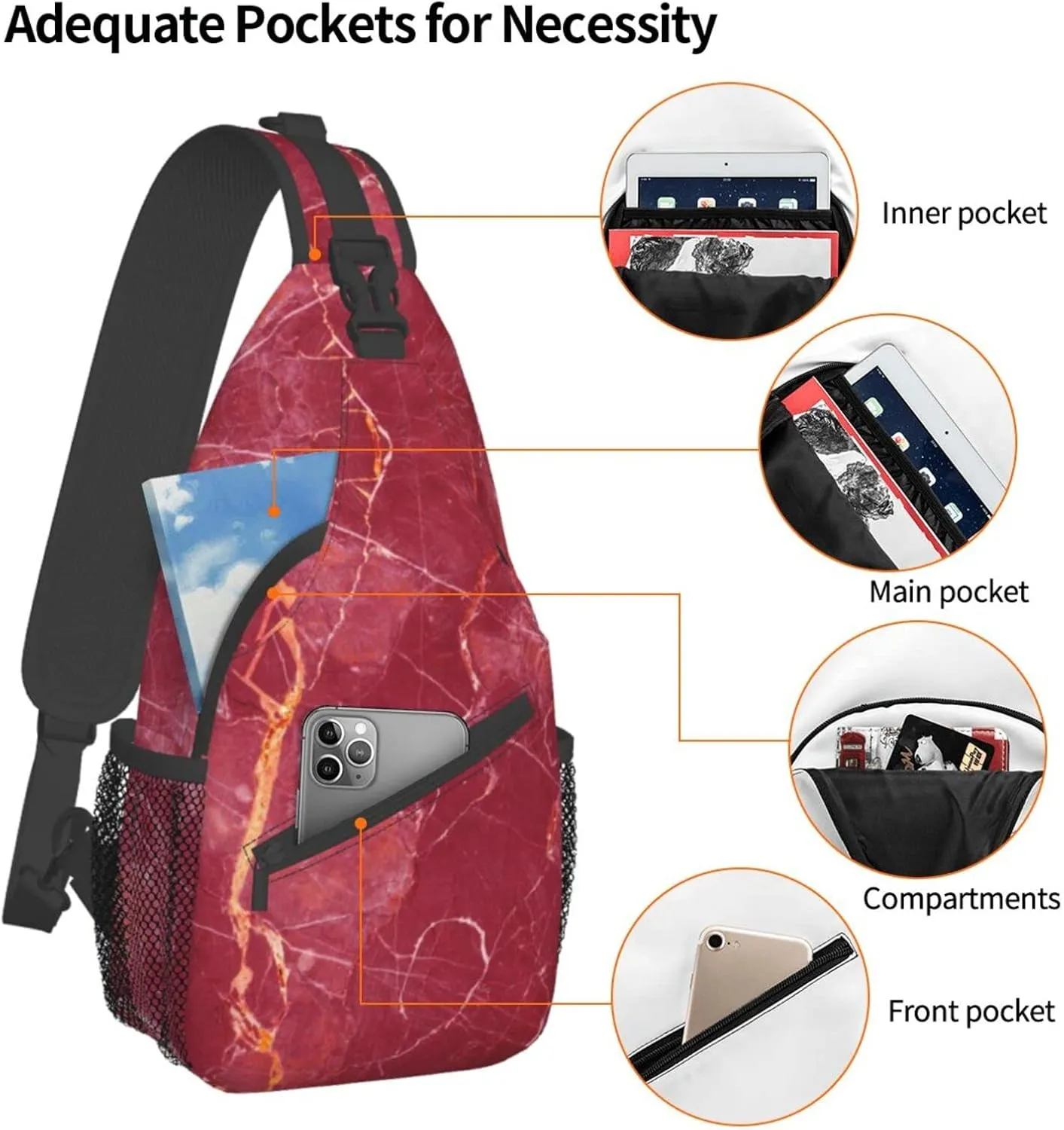 Crossbody Sling Backpack Sling Bag Chest Bag Shoulder Bag Travel Hiking Daypack For Men Women-Abstract Red Marble Texture Abstract Background