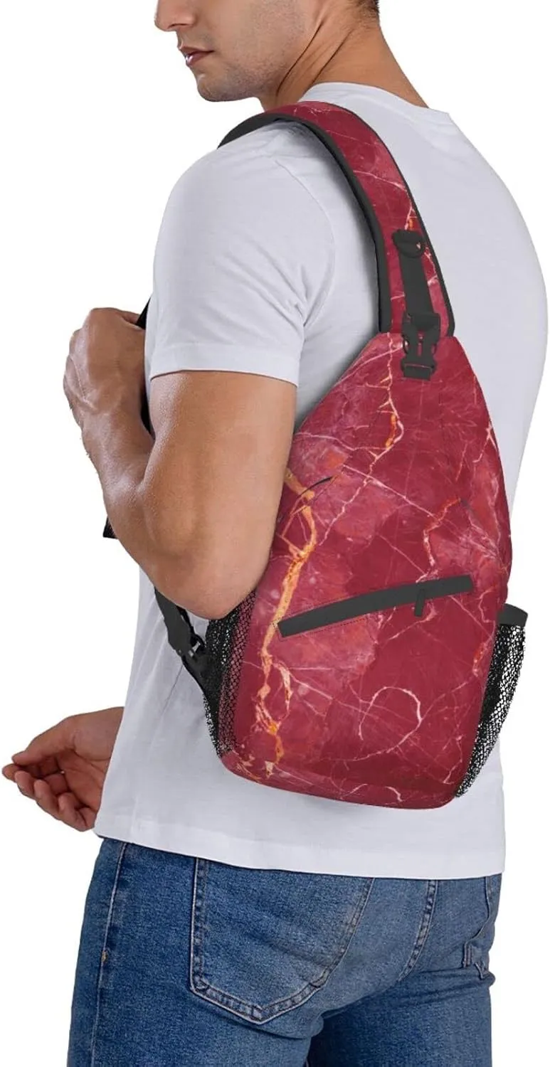Crossbody Sling Backpack Sling Bag Chest Bag Shoulder Bag Travel Hiking Daypack For Men Women-Abstract Red Marble Texture Abstract Background