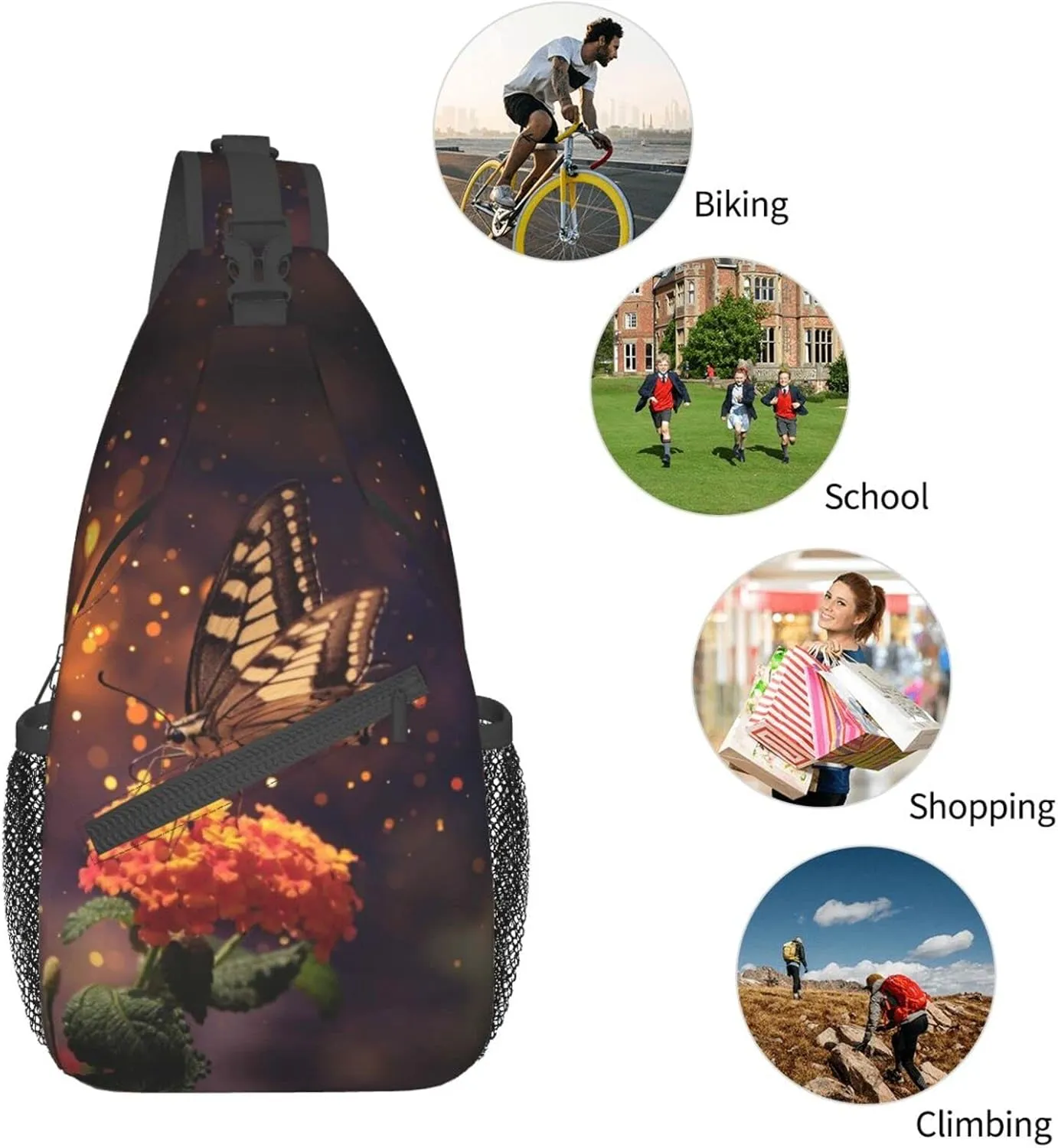 Crossbody Sling Backpack Sling Bag Chest Bag Shoulder Bag Travel Hiking Daypack For Men Women-Butterfly Sitting On A Flower
