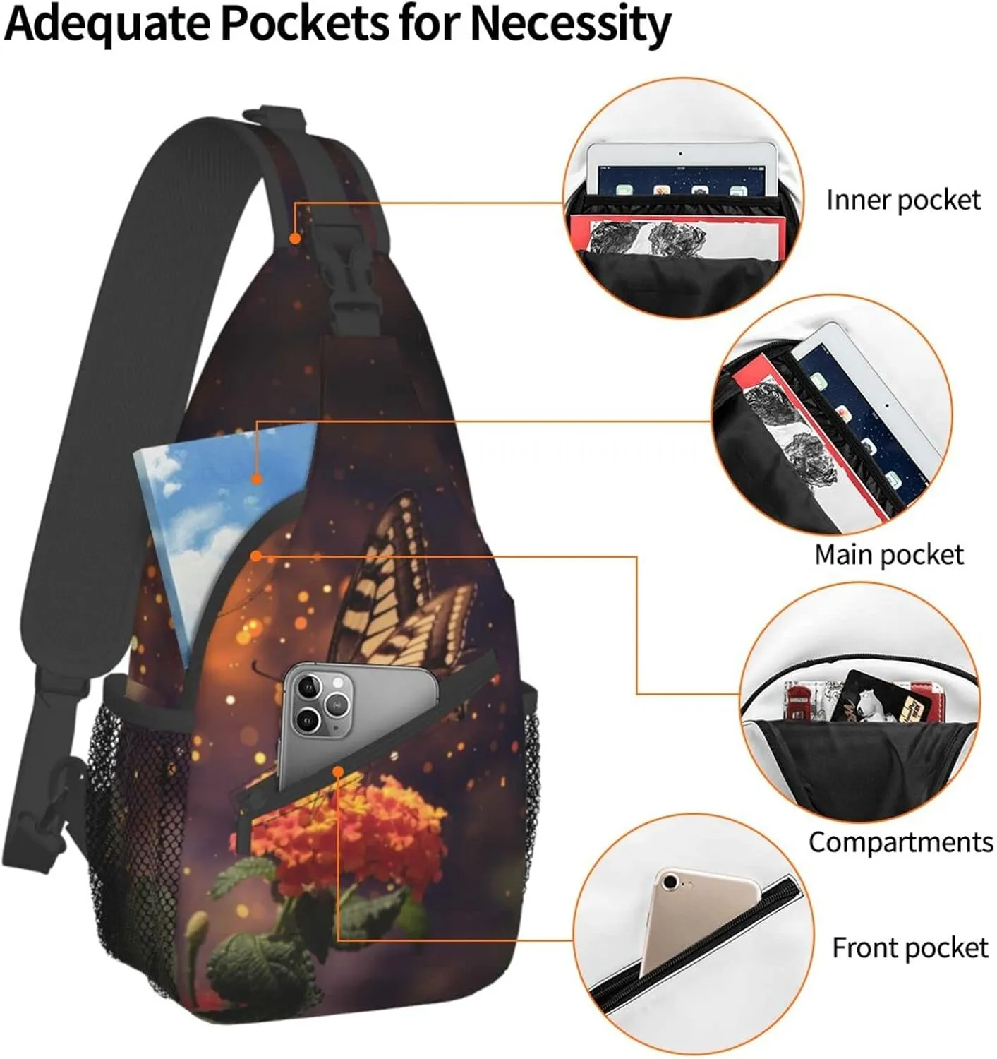 Crossbody Sling Backpack Sling Bag Chest Bag Shoulder Bag Travel Hiking Daypack For Men Women-Butterfly Sitting On A Flower