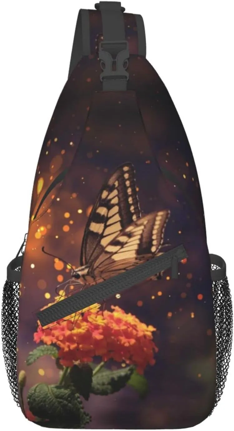 Crossbody Sling Backpack Sling Bag Chest Bag Shoulder Bag Travel Hiking Daypack For Men Women-Butterfly Sitting On A Flower