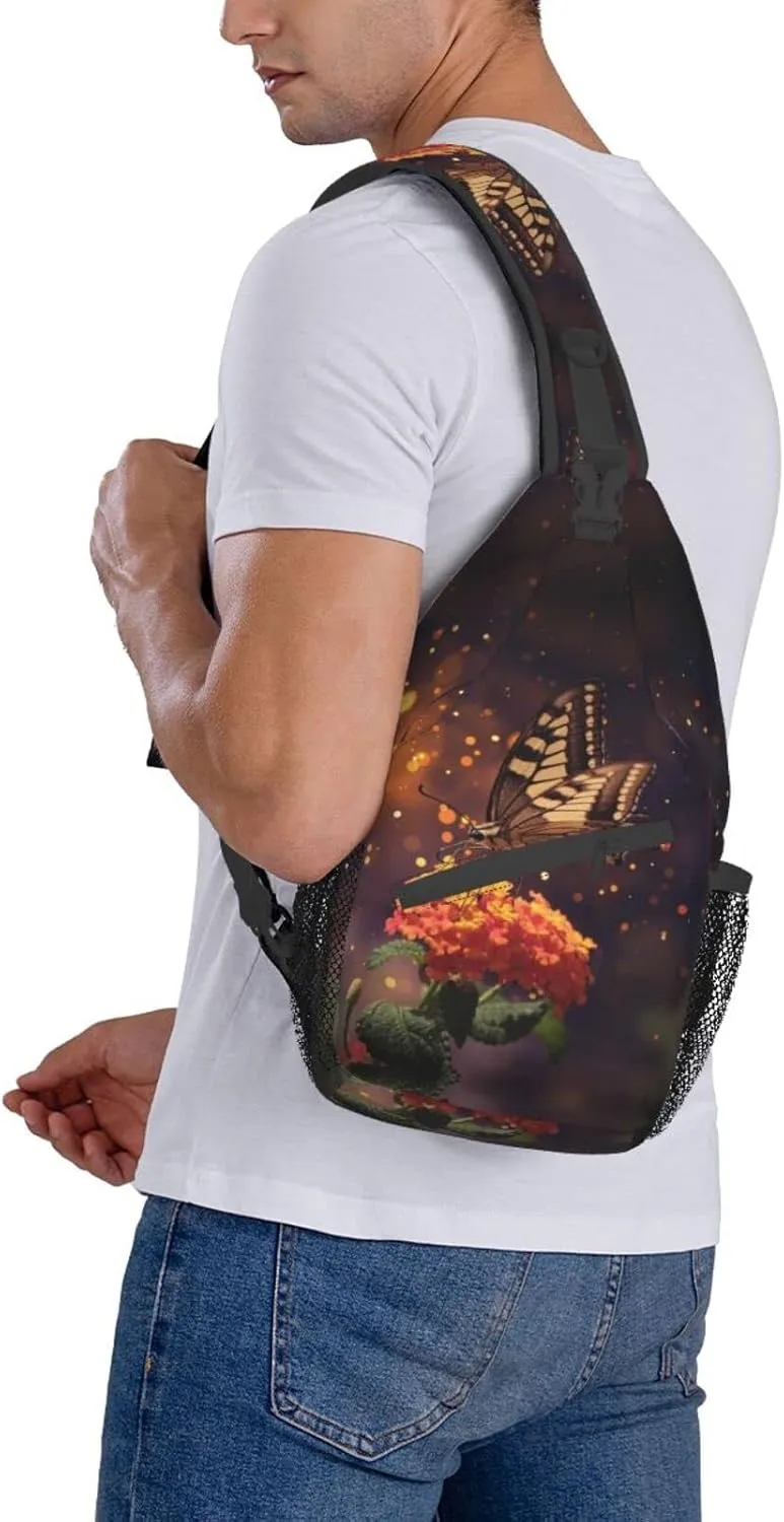 Crossbody Sling Backpack Sling Bag Chest Bag Shoulder Bag Travel Hiking Daypack For Men Women-Butterfly Sitting On A Flower