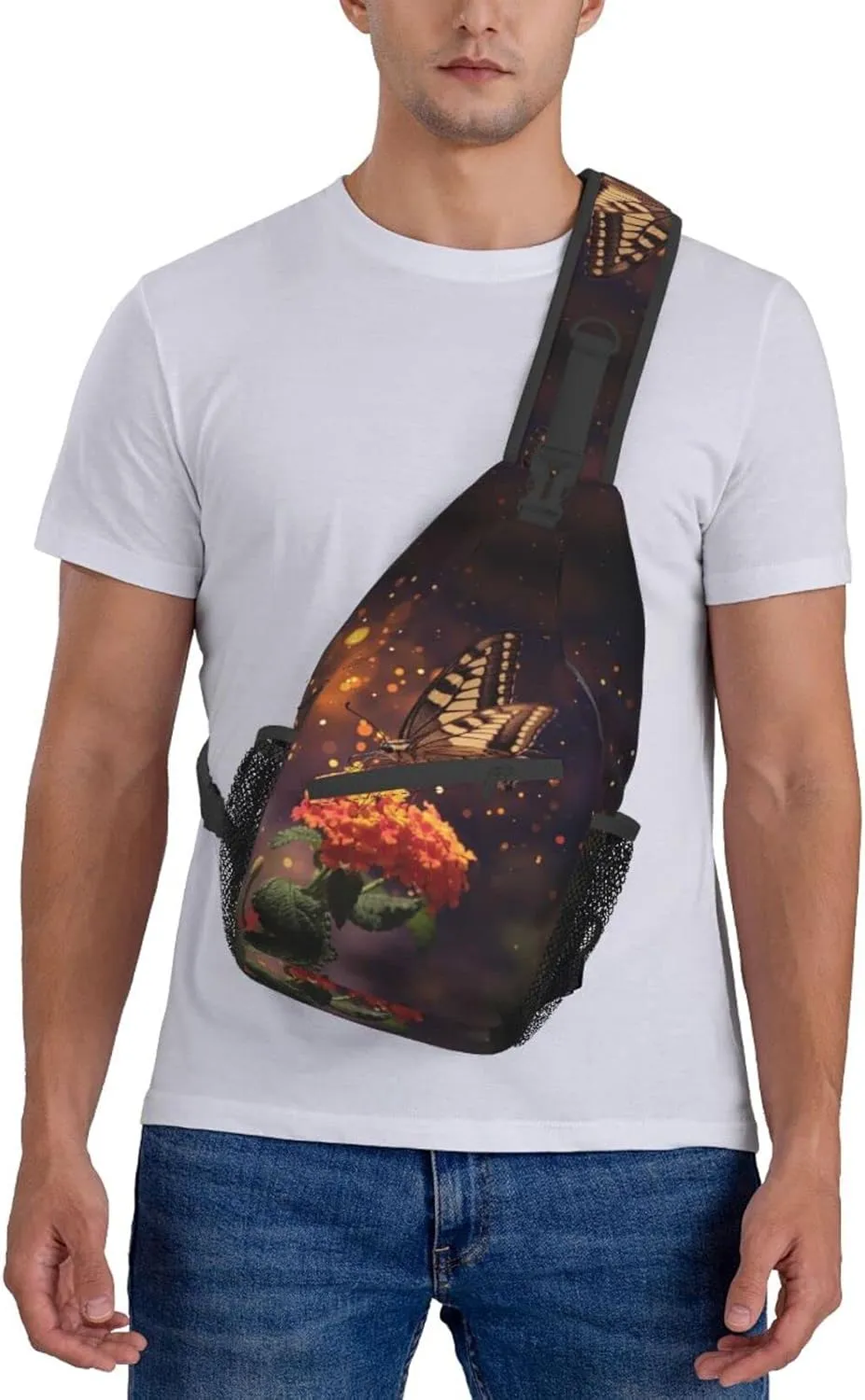 Crossbody Sling Backpack Sling Bag Chest Bag Shoulder Bag Travel Hiking Daypack For Men Women-Butterfly Sitting On A Flower
