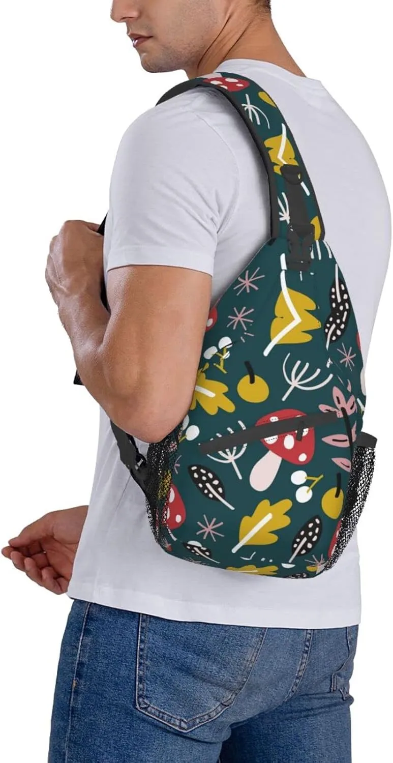 Crossbody Sling Backpack Sling Bag Chest Bag Shoulder Bag Travel Hiking Daypack For Men Women-Cartoon Leaf Mushroom Red