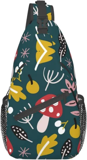 Crossbody Sling Backpack Sling Bag Chest Bag Shoulder Bag Travel Hiking Daypack For Men Women-Cartoon Leaf Mushroom Red