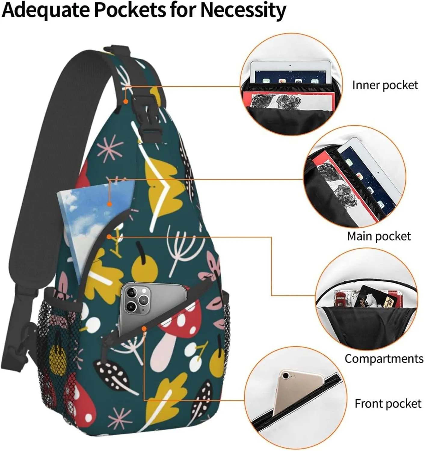Crossbody Sling Backpack Sling Bag Chest Bag Shoulder Bag Travel Hiking Daypack For Men Women-Cartoon Leaf Mushroom Red