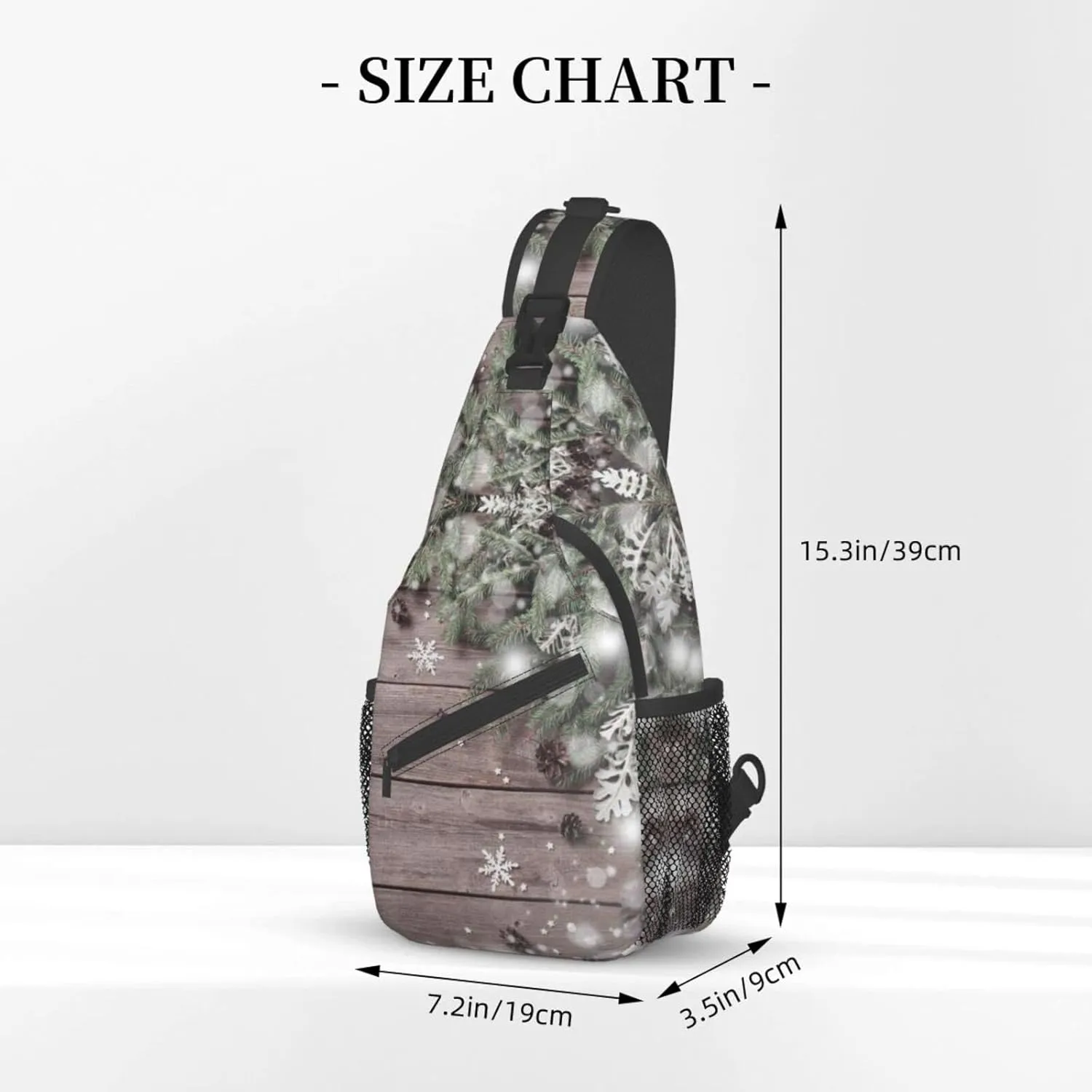 Crossbody Sling Backpack Sling Bag Chest Bag Shoulder Bag Travel Hiking Daypack For Men Women-Christmas Fir Tree Branch And Snowflake On Wooden