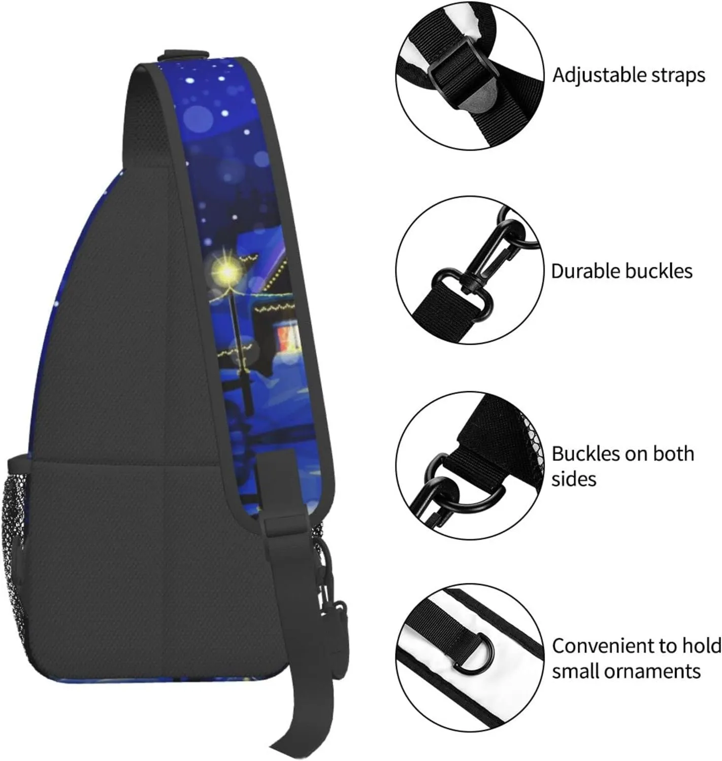 Crossbody Sling Backpack Sling Bag Chest Bag Shoulder Bag Travel Hiking Daypack For Men Women-Christmas Night