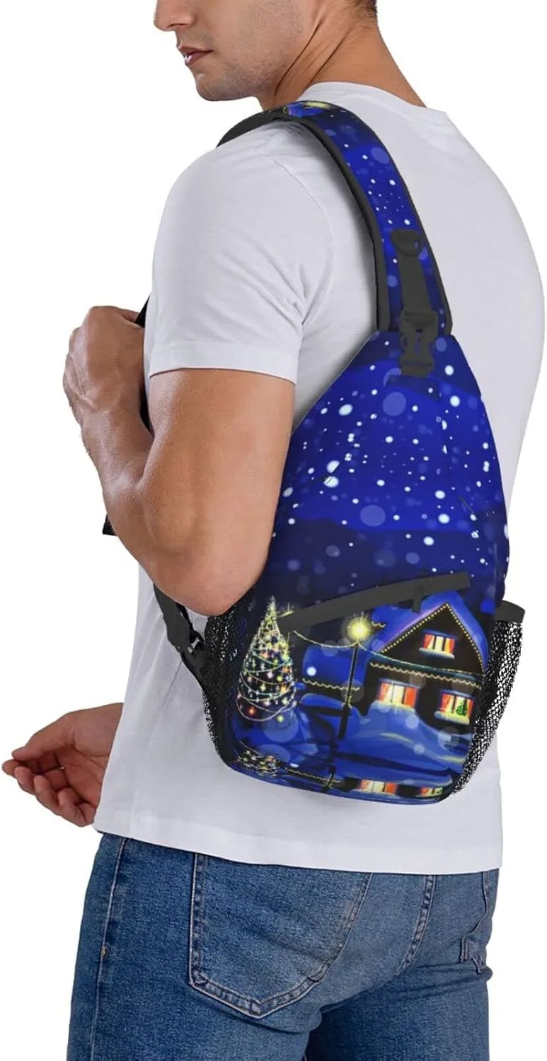Crossbody Sling Backpack Sling Bag Chest Bag Shoulder Bag Travel Hiking Daypack For Men Women-Christmas Night