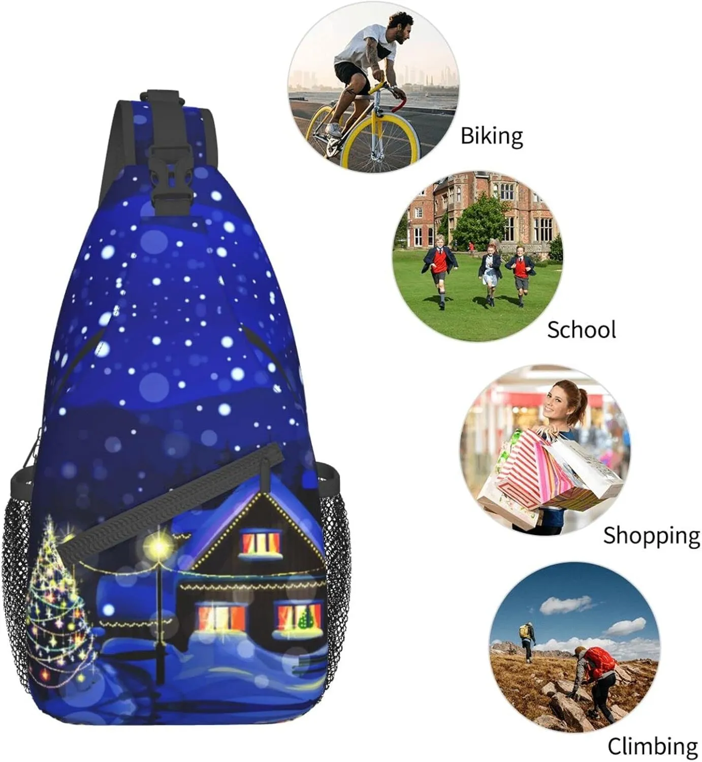 Crossbody Sling Backpack Sling Bag Chest Bag Shoulder Bag Travel Hiking Daypack For Men Women-Christmas Night