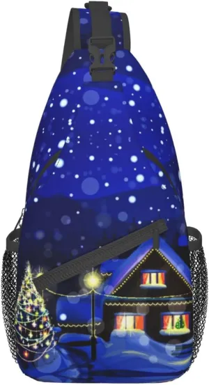 Crossbody Sling Backpack Sling Bag Chest Bag Shoulder Bag Travel Hiking Daypack For Men Women-Christmas Night