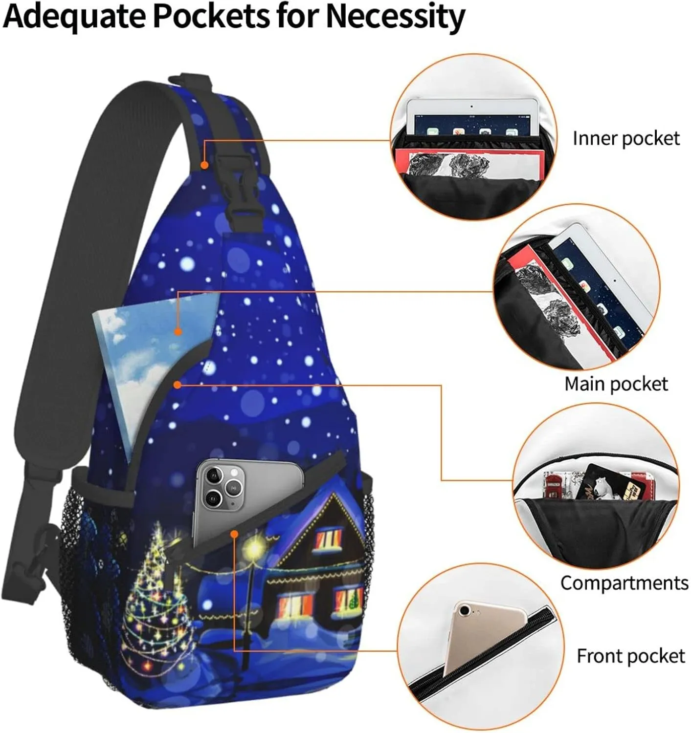 Crossbody Sling Backpack Sling Bag Chest Bag Shoulder Bag Travel Hiking Daypack For Men Women-Christmas Night