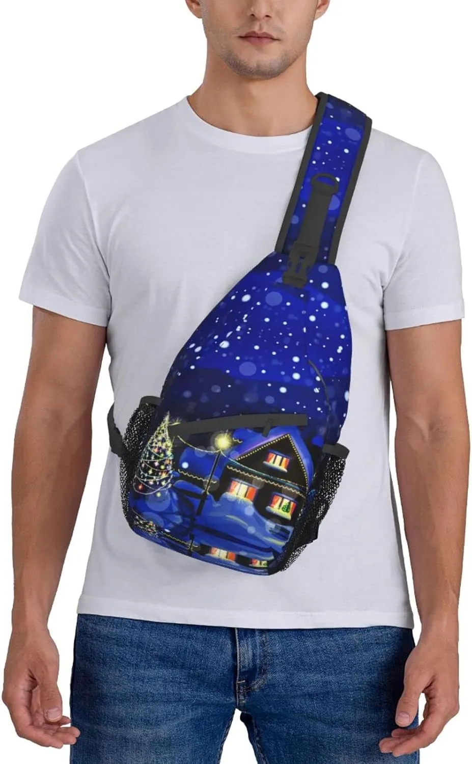 Crossbody Sling Backpack Sling Bag Chest Bag Shoulder Bag Travel Hiking Daypack For Men Women-Christmas Night