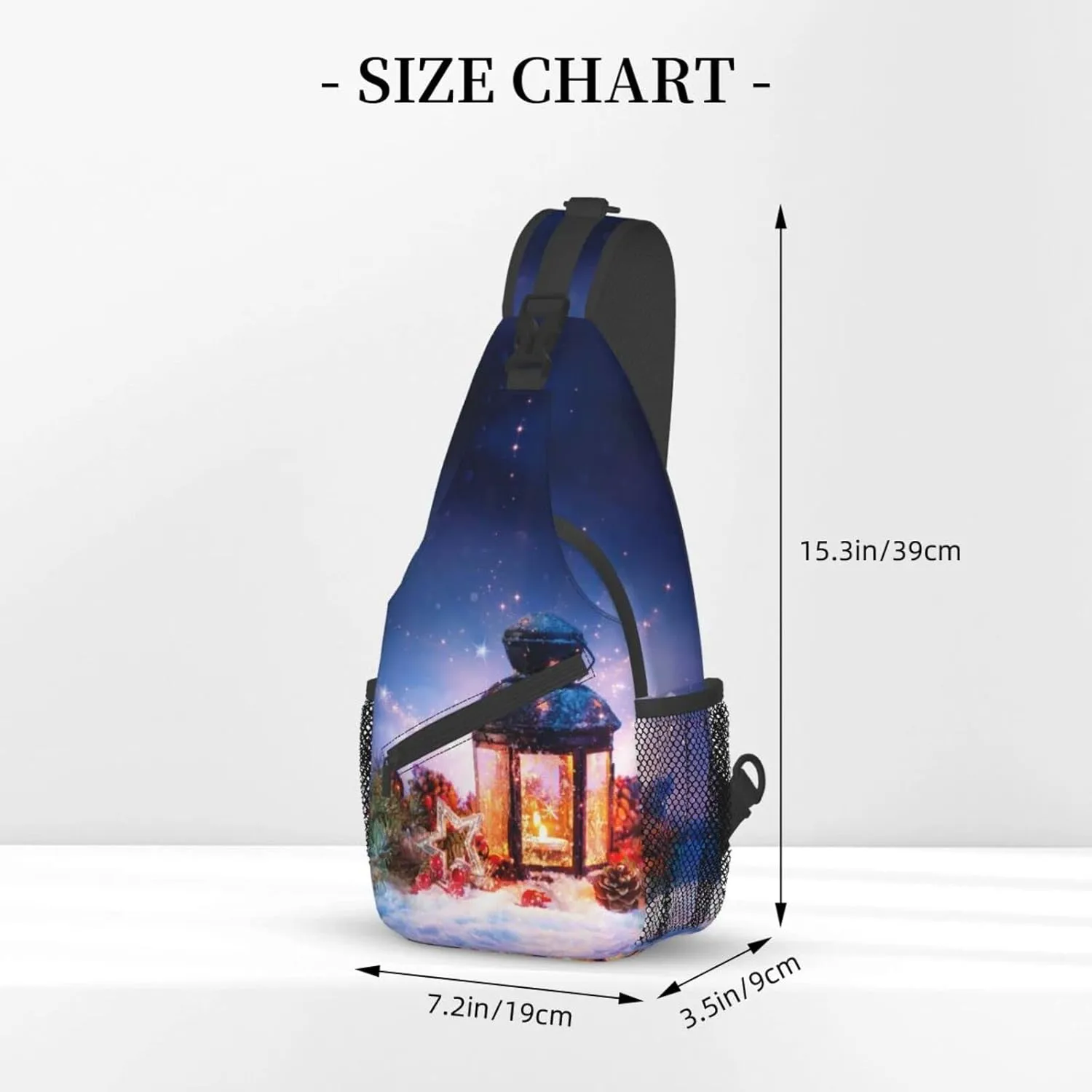 Crossbody Sling Backpack Sling Bag Chest Bag Shoulder Bag Travel Hiking Daypack For Men Women-Lantern On Snow With Christmas