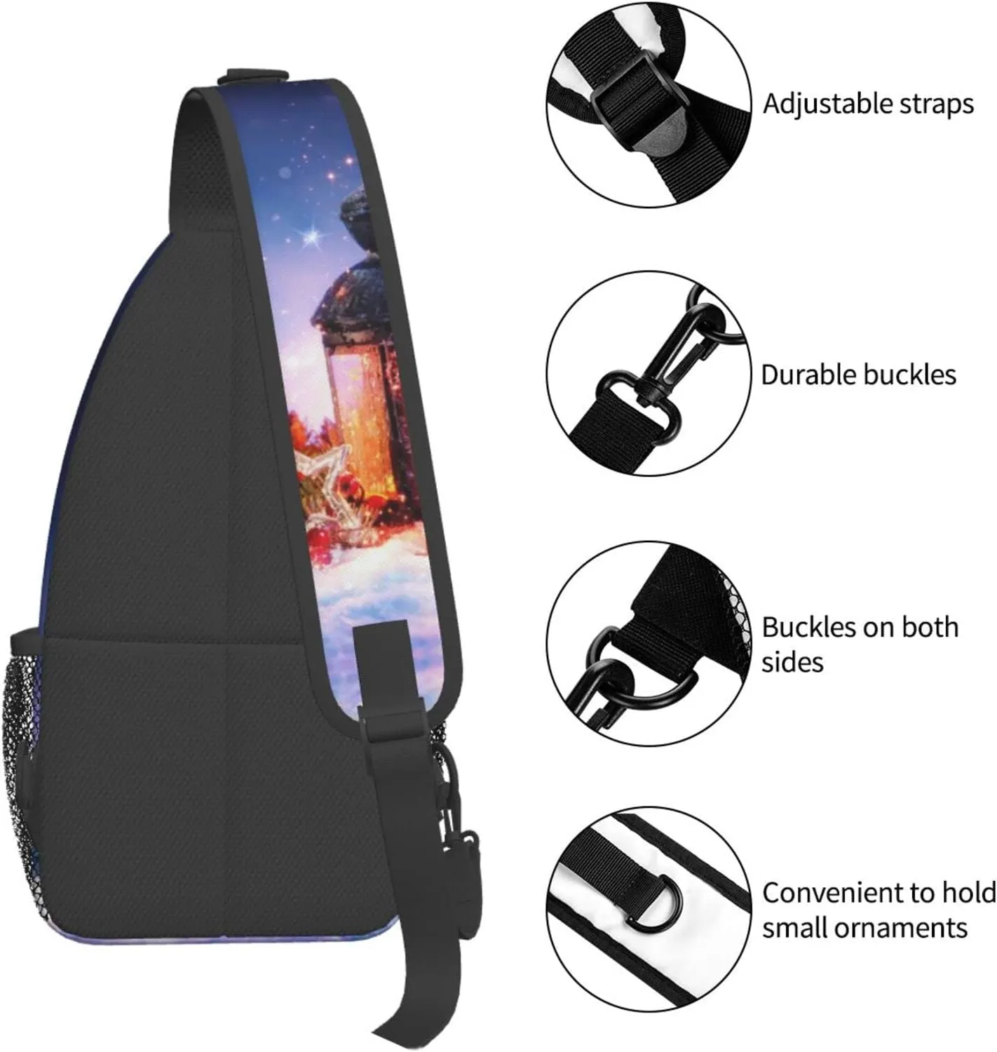 Crossbody Sling Backpack Sling Bag Chest Bag Shoulder Bag Travel Hiking Daypack For Men Women-Lantern On Snow With Christmas