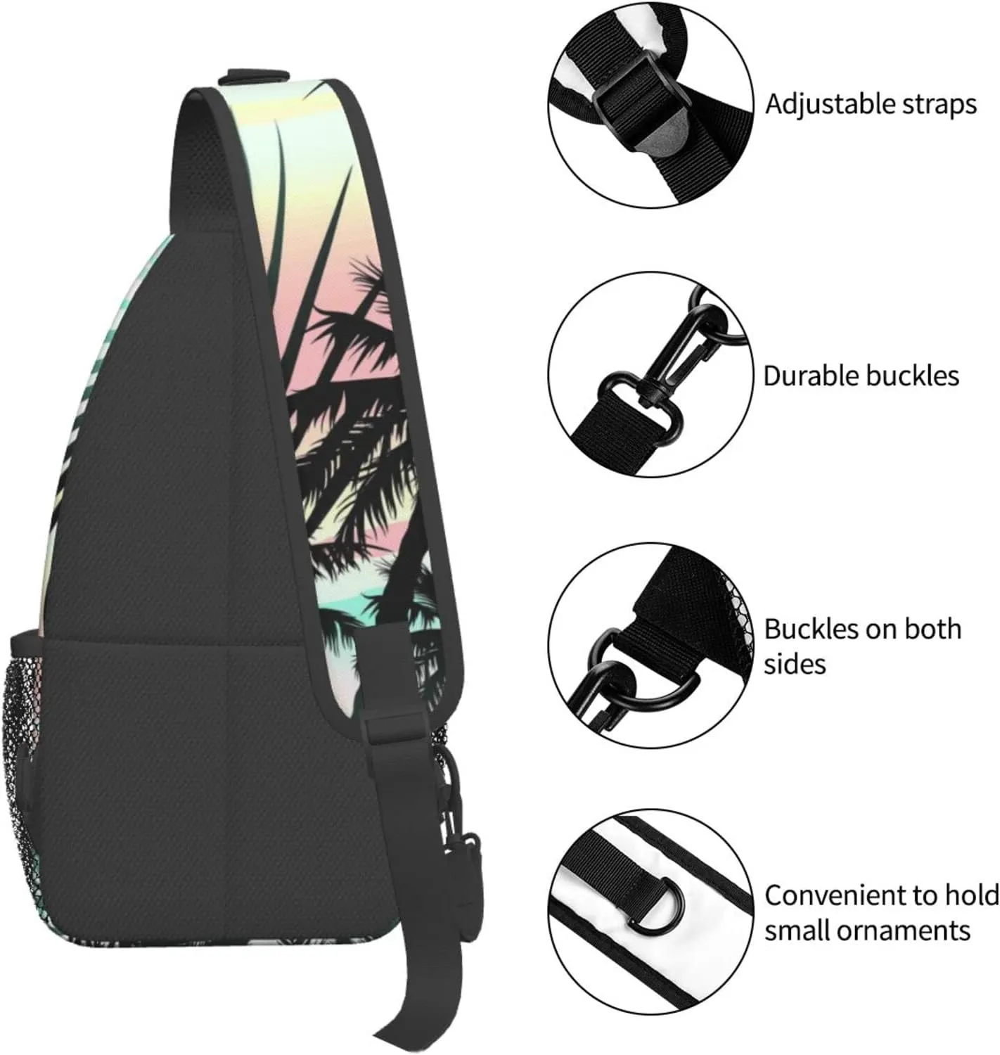 Crossbody Sling Backpack Sling Bag Chest Bag Shoulder Bag Travel Hiking Daypack For Men Women-Tropical Summer Palm