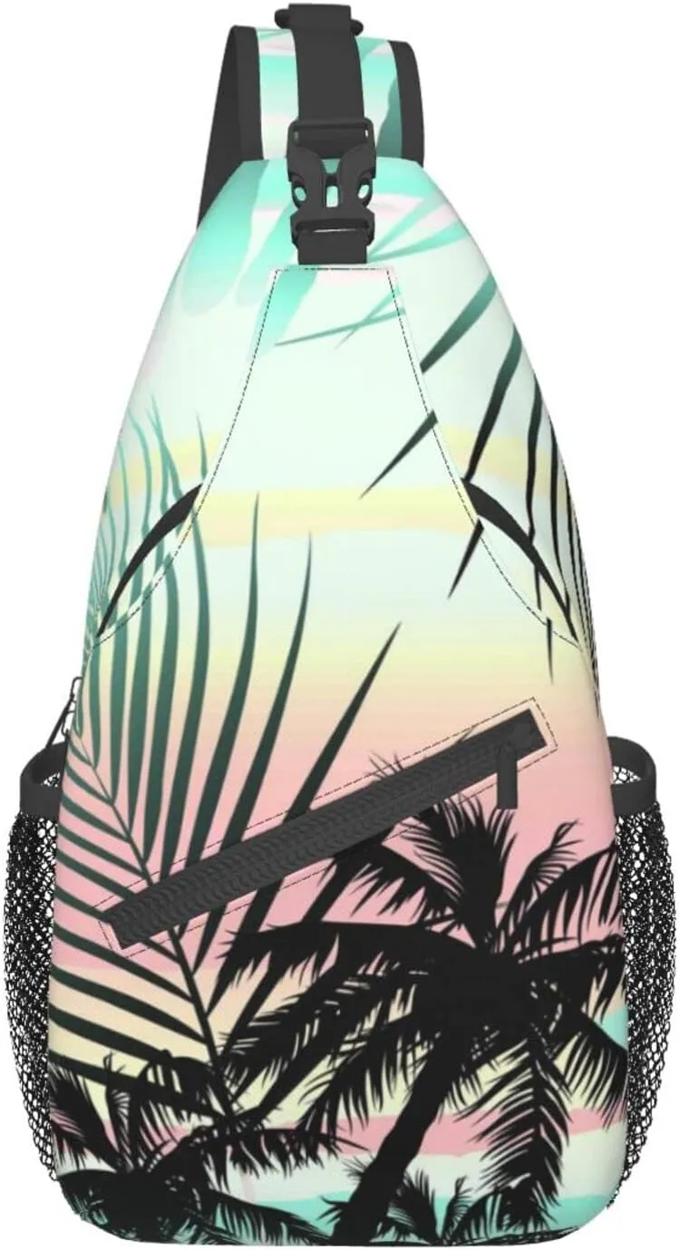 Crossbody Sling Backpack Sling Bag Chest Bag Shoulder Bag Travel Hiking Daypack For Men Women-Tropical Summer Palm