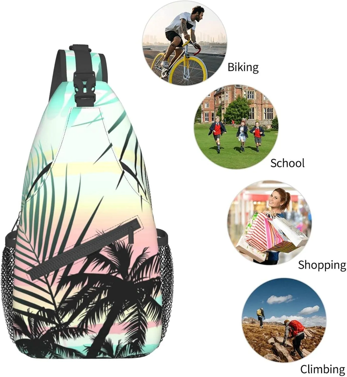 Crossbody Sling Backpack Sling Bag Chest Bag Shoulder Bag Travel Hiking Daypack For Men Women-Tropical Summer Palm