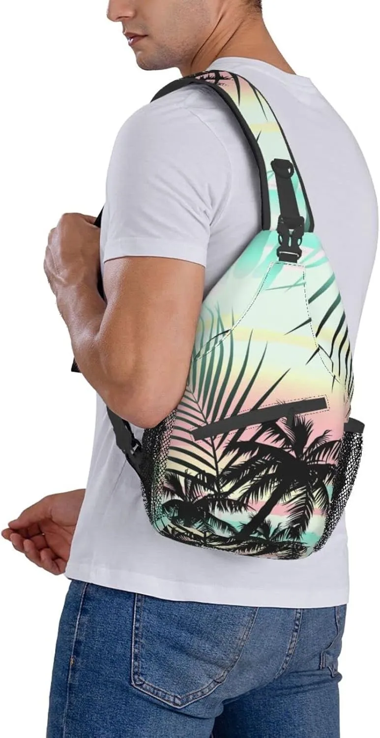 Crossbody Sling Backpack Sling Bag Chest Bag Shoulder Bag Travel Hiking Daypack For Men Women-Tropical Summer Palm