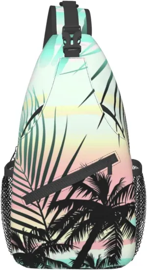 Crossbody Sling Backpack Sling Bag Chest Bag Shoulder Bag Travel Hiking Daypack For Men Women-Tropical Summer Palm
