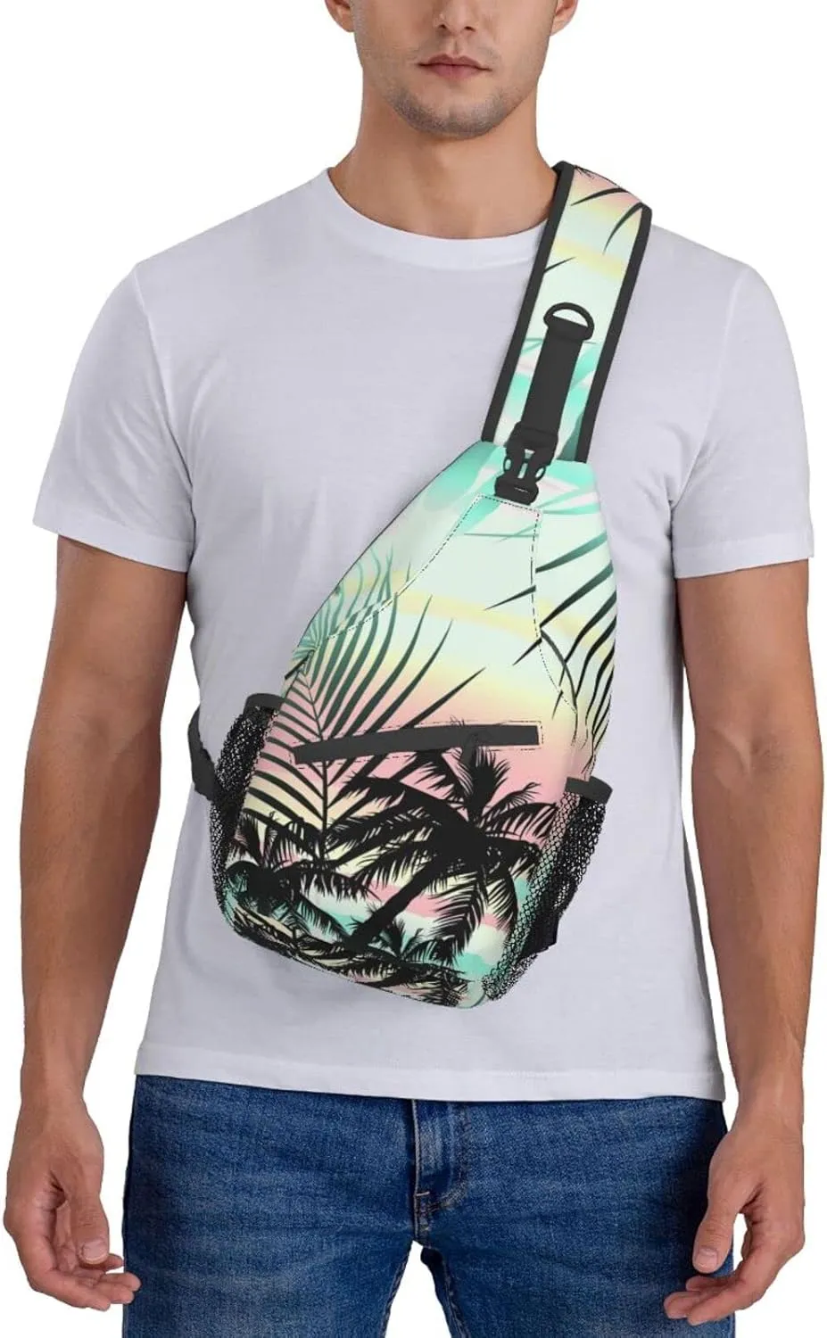 Crossbody Sling Backpack Sling Bag Chest Bag Shoulder Bag Travel Hiking Daypack For Men Women-Tropical Summer Palm