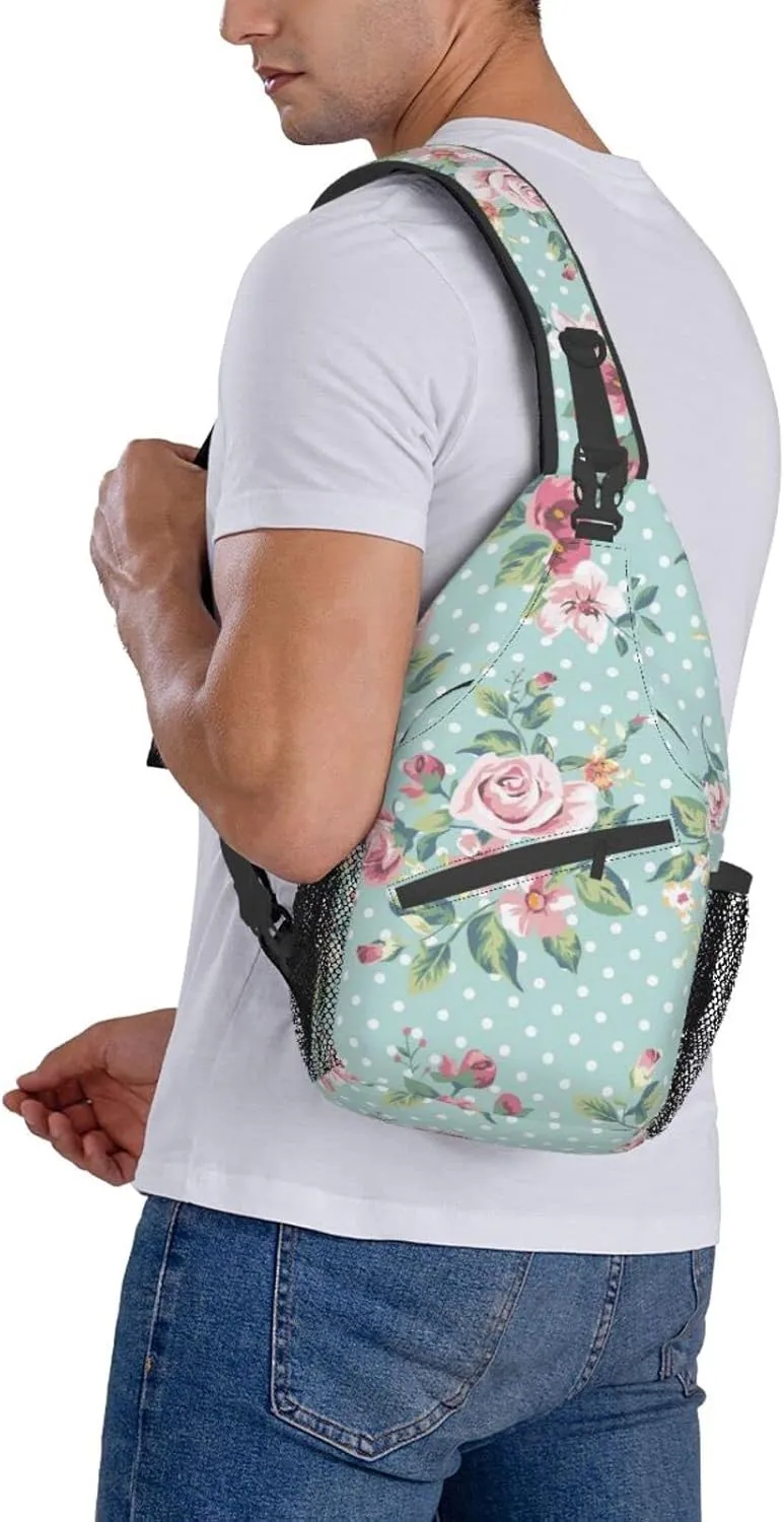 Crossbody Sling Backpack Sling Bag Chest Bag Shoulder Bag Travel Hiking Daypack For Men Women-Vintage Floral