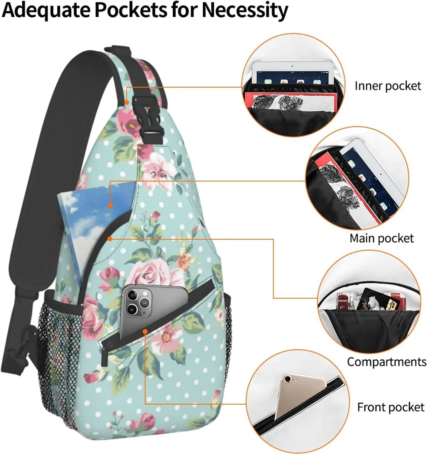 Crossbody Sling Backpack Sling Bag Chest Bag Shoulder Bag Travel Hiking Daypack For Men Women-Vintage Floral