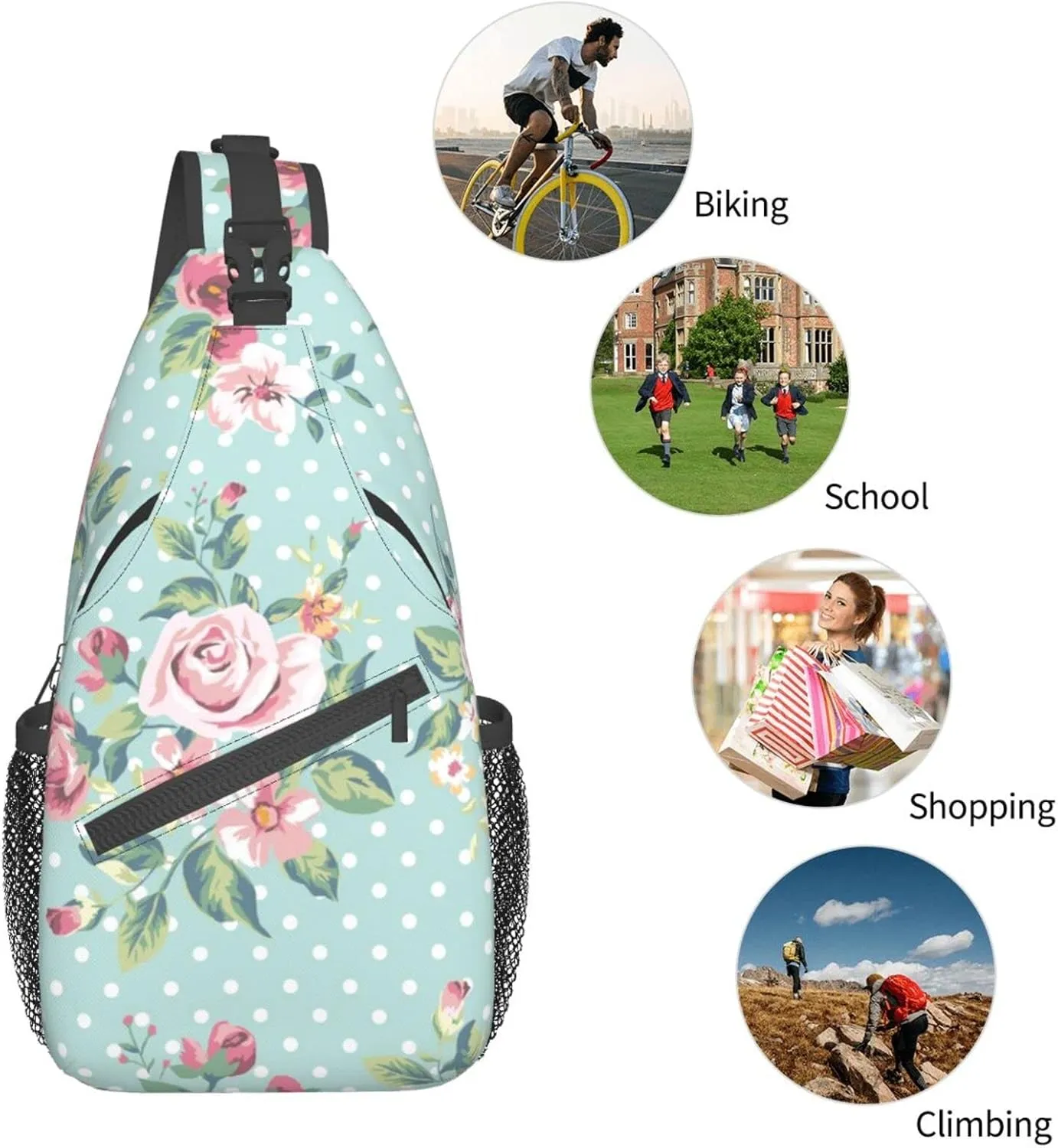 Crossbody Sling Backpack Sling Bag Chest Bag Shoulder Bag Travel Hiking Daypack For Men Women-Vintage Floral