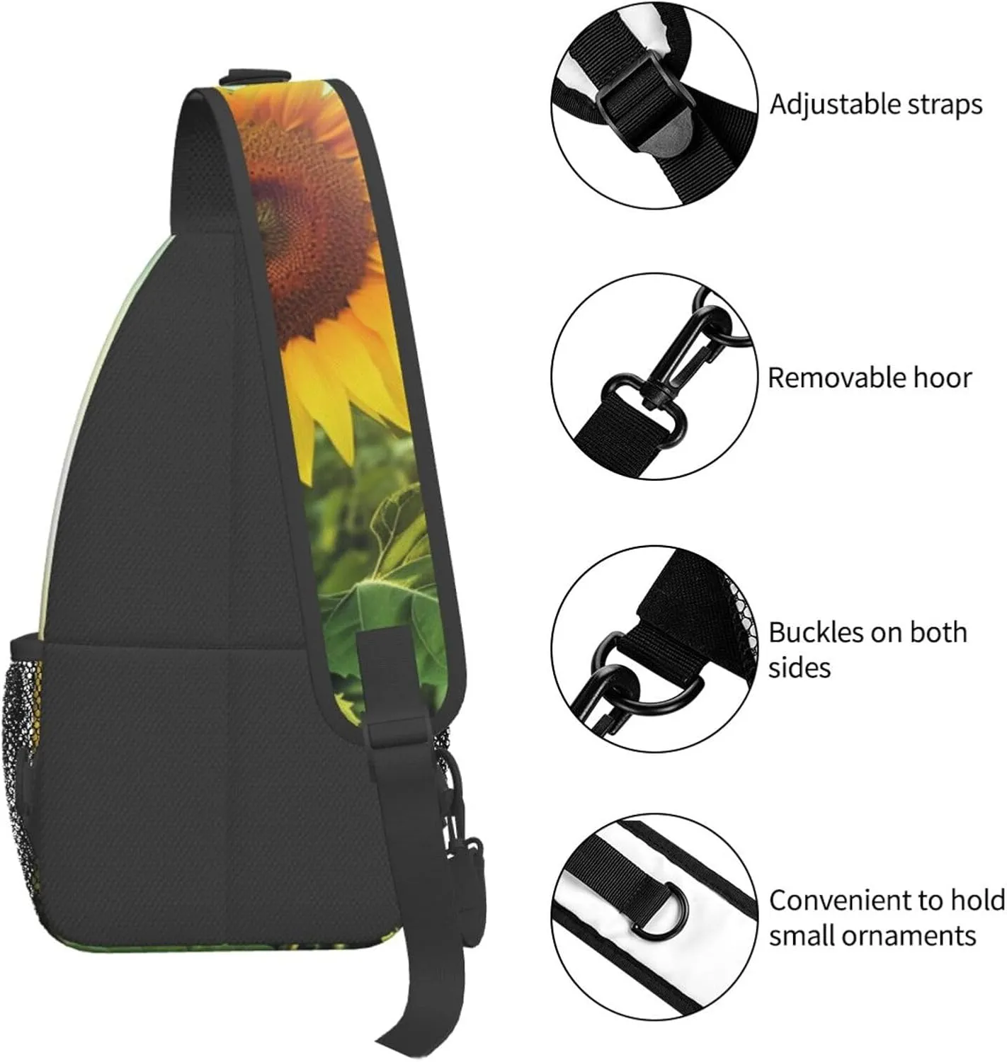 Crossbody Sling Backpack Sling Bag For Men Women Cross Chest Bag Shoulder Bag Beautiful Sunflower Travel Hiking Daypack
