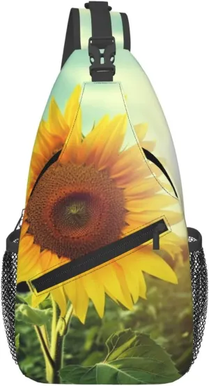Crossbody Sling Backpack Sling Bag For Men Women Cross Chest Bag Shoulder Bag Beautiful Sunflower Travel Hiking Daypack