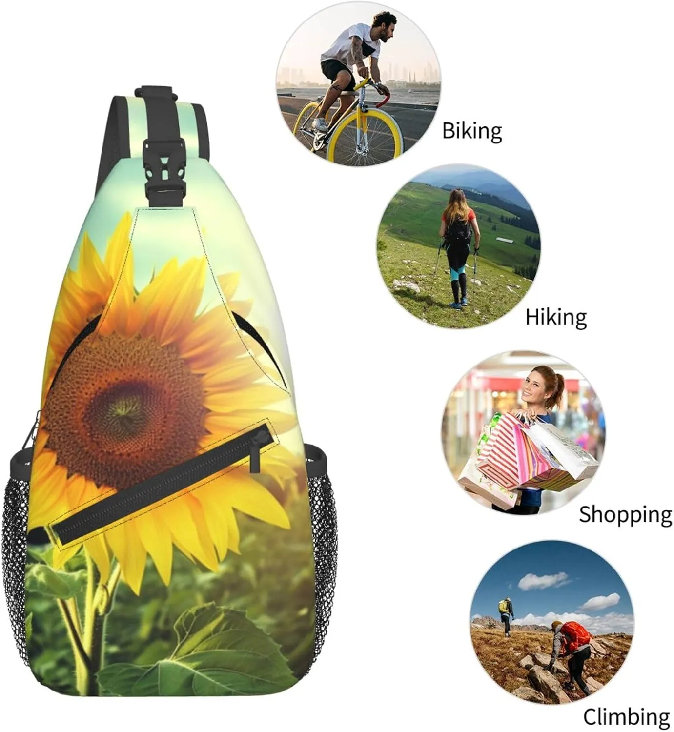 Crossbody Sling Backpack Sling Bag For Men Women Cross Chest Bag Shoulder Bag Beautiful Sunflower Travel Hiking Daypack