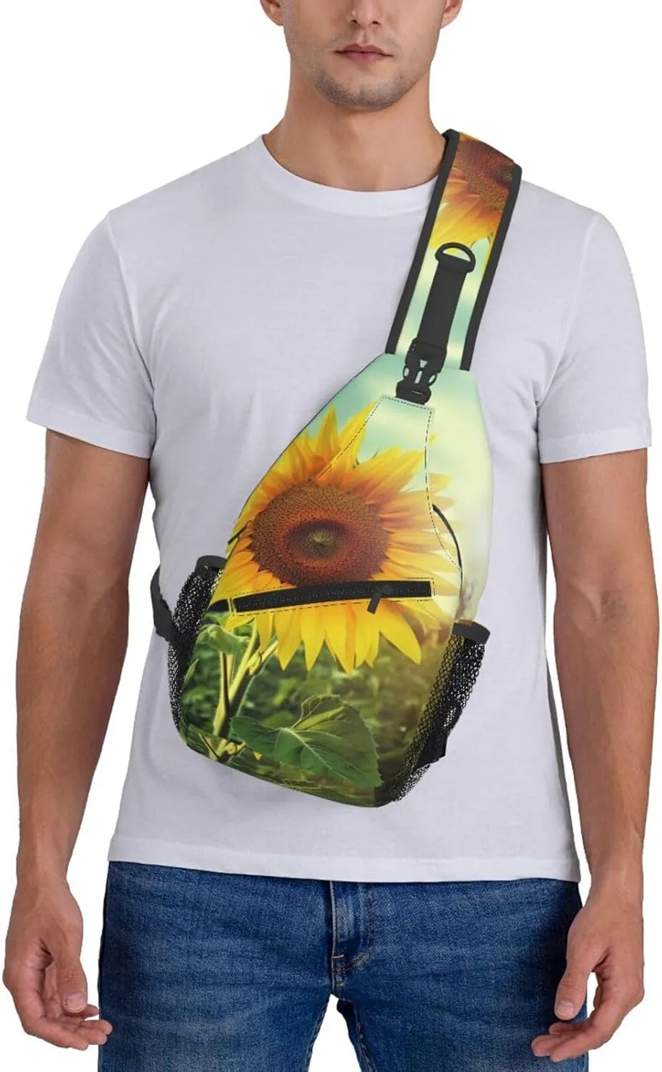 Crossbody Sling Backpack Sling Bag For Men Women Cross Chest Bag Shoulder Bag Beautiful Sunflower Travel Hiking Daypack