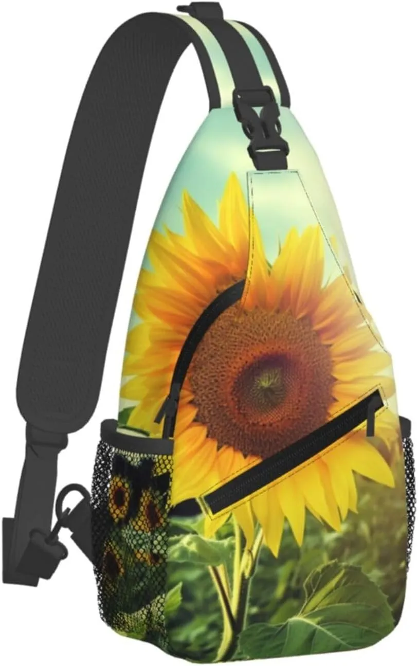 Crossbody Sling Backpack Sling Bag For Men Women Cross Chest Bag Shoulder Bag Beautiful Sunflower Travel Hiking Daypack