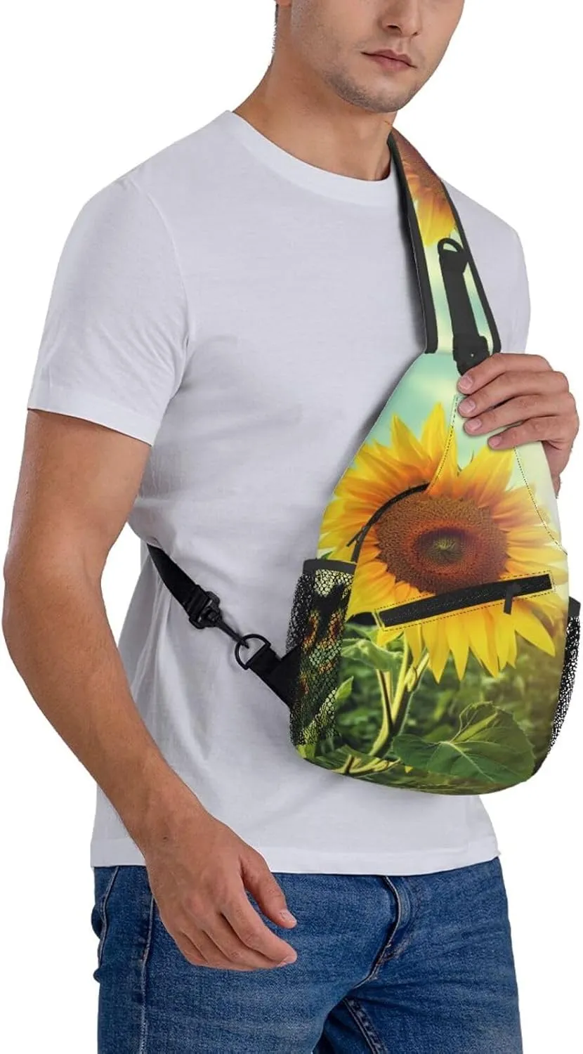Crossbody Sling Backpack Sling Bag For Men Women Cross Chest Bag Shoulder Bag Beautiful Sunflower Travel Hiking Daypack