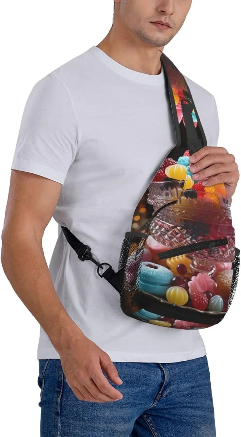 Crossbody Sling Backpack Sling Bag For Men Women Cross Chest Bag Shoulder Bag Candies On The Table Travel Hiking Daypack